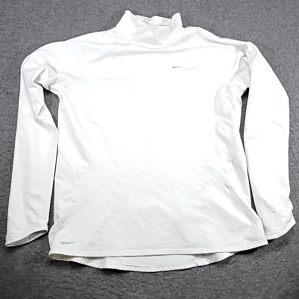 Vintage Nike Fit Dry Long Sleeve Top Women XL White Mock Neck Workout